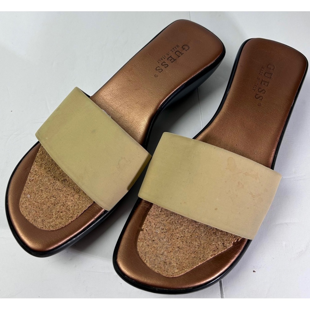 Vintage Y2K / 90’s Guess Tan Slide Sandals with Black, size 39
